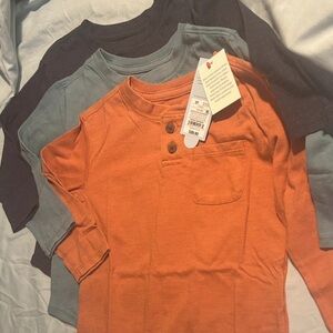 Cat & Jack Long Sleeve Henley Shirts - Orange, Blue, and Gray